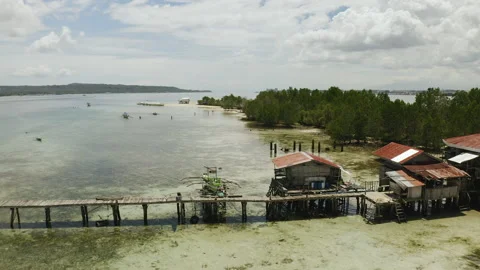 Wide Drone Scene of Seaside Resort and Mangroves on Samal Island Stock Footage 237973853
