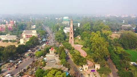 Wide Drone shot of Clock Tower Stock Footage 151577644