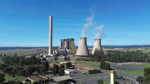 Wide Drone Shot of Coal Power Station Stock Footage 334894724