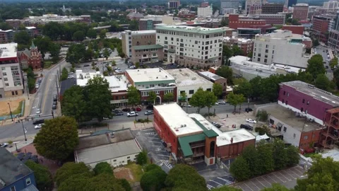 A wide drone shot of downtown Greenville... | Stock Video | Pond5