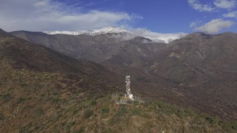 Wide Drone View of Antenna Tower in San Carlos de Apoquindo Stock Footage 338008954