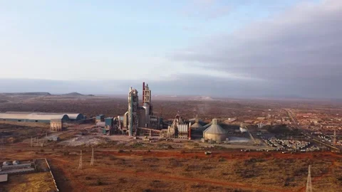 Wide Drone View of Cement Factory in Semi-Arid Landscape of Kajiado, Kenya Stock Footage 342207680