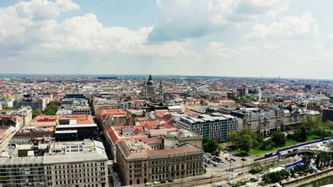 Wide Drone view of Danube river and Budapest city skyline. wide shot footage 스톡 동영상 195278712