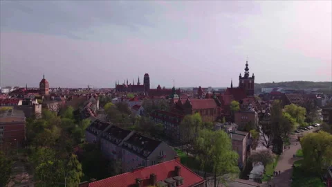 Wide drone view of Gdansk with slight rotation Stock Footage 339171855
