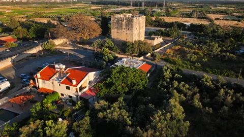 Wide drone view of Kolossi Castle in Cyprus. Stock Footage 341553401