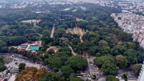 Wide drone view of Lalbagh Botanical Garden in Bengaluru showcasing lush gr.. Stock Footage 330274534