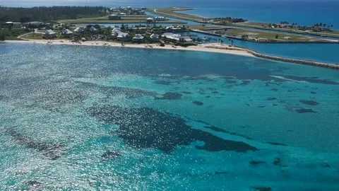 Wide Drone View Over Old Bahama Bay Ocean Coast, West End Bahamas Stock Footage 97965199