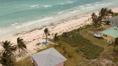 Wide Drone View of Pelican Point Coast, Grand Bahama Bahamas Stock Footage 88787115