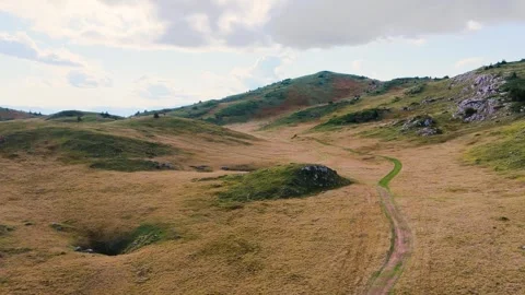 Wide drone view of summer meadows and rolling hills on Jahorina mountain Stock Footage 318657233