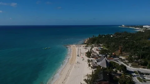 Wide Drone View of Taino Beach Shoreline and Sea, Freeport Bahamas Stock Footage 96662031