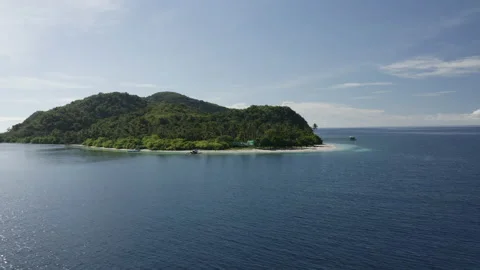 Wide Drone View of Untouched Tropical Island Surrounded by Blue Sea Stock Footage 237975335