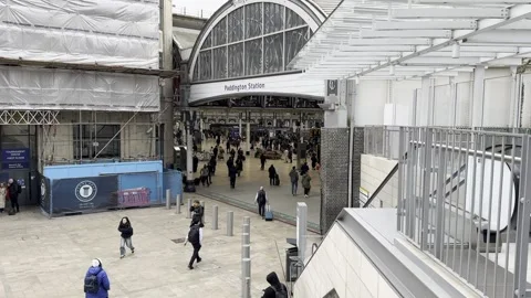 Wide Elevated View of Paddington Station Entrance London Video stock 332854828