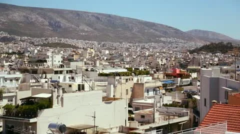 Wide establishing shot of Athens, Greece in sunshine. Stock Footage
