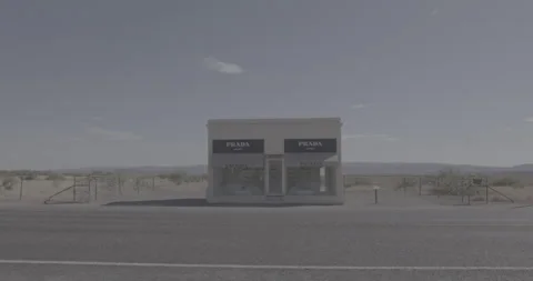 Wide Establishing Shot of the Prada Store in the Middle of the Texas Desert Stock Footage 246440282