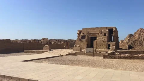 Wide exterior view of the massive stone Temple of Hathor complex in Dendera Stock Footage 329229615