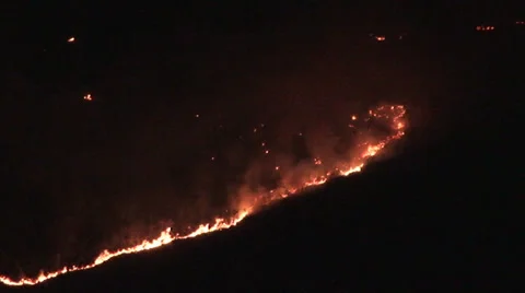 Wide on forest fire front in the mountain Stock Footage 33633143