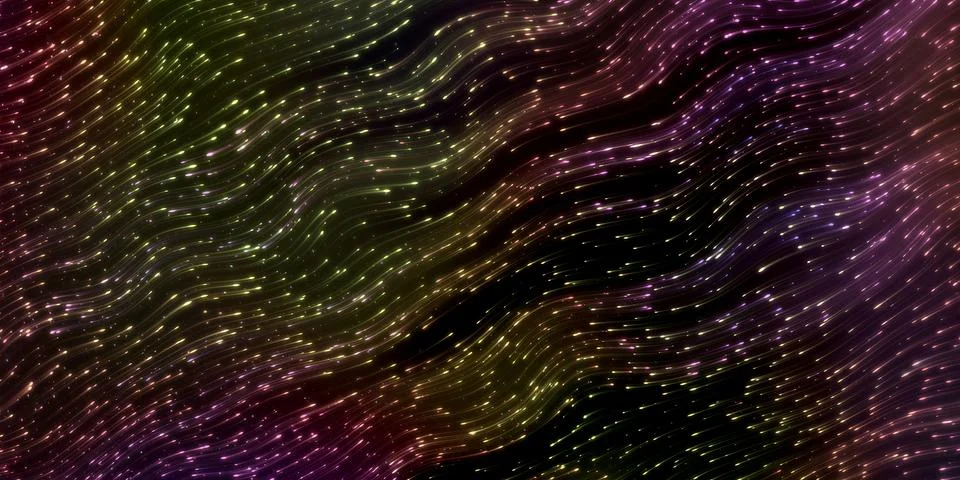 Wide-format header with flying swarm fireflies in night glowing tracks Stock Illustration