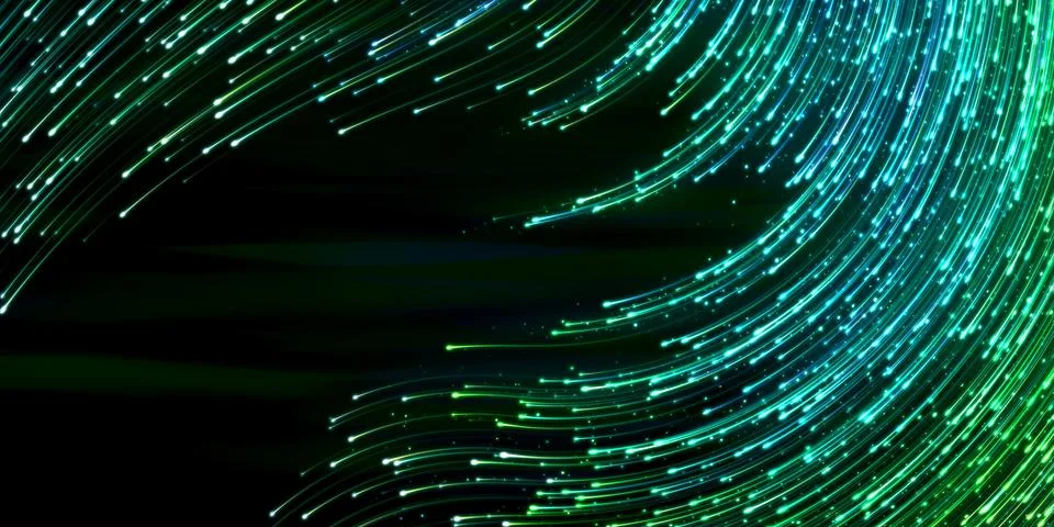 Wide-format header with flying swarm fireflies in night glowing tracks Stock Illustration