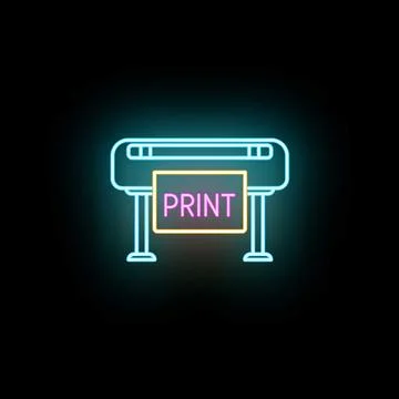 Wide format printer neon sign with print concept Stock Illustration