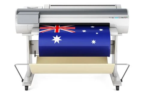 Wide format printer, plotter with Australian flag. 3D rendering Wide forma... Stock Photos