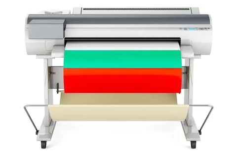 Wide format printer, plotter with Bulgarian flag. 3D rendering Wide format... Fotos de archivo