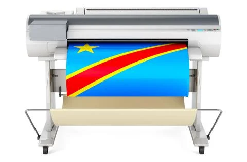 Wide format printer, plotter with Congolese Democratic Republic flag. 3D r... Stock Photos