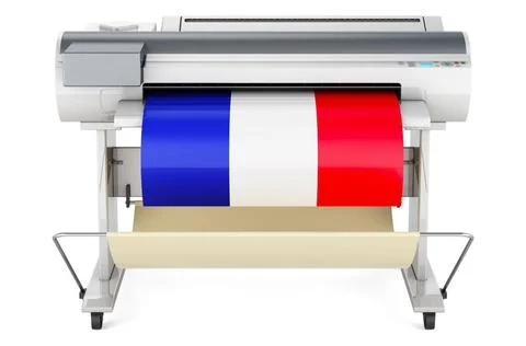 Wide format printer, plotter with French flag. 3D rendering Wide format pr... Stock Photos