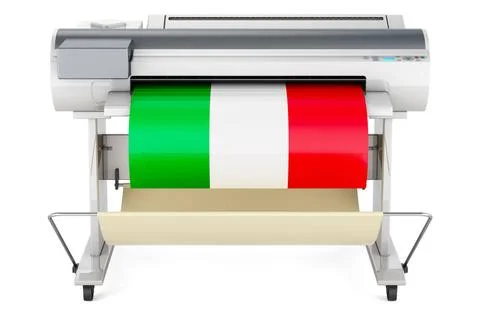 Wide format printer, plotter with Italian flag. 3D rendering Wide format p... Stock Photos