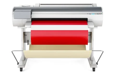 Wide format printer, plotter with Latvian flag. 3D rendering Wide format p... Fotos de archivo