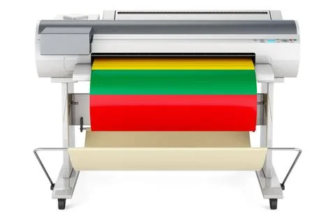 Wide format printer, plotter with Lithuanian flag. 3D rendering Wide forma... Fotos de archivo