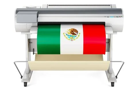 Wide format printer, plotter with Mexican flag. 3D rendering Wide format p... Stock Photos