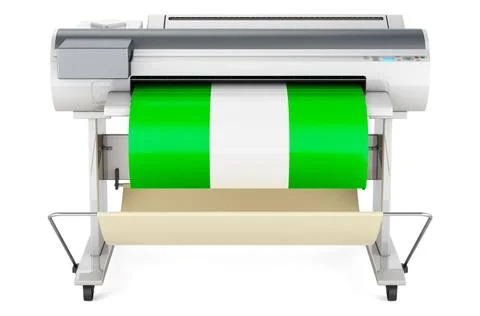 Wide format printer, plotter with Nigerian flag. 3D rendering Wide format ... Fotos de archivo