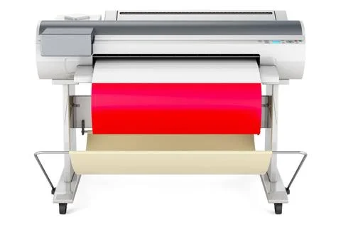 Wide format printer, plotter with Polish flag. 3D rendering Wide format pr... Fotos de archivo