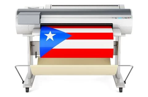 Wide format printer, plotter with Puerto Rican flag. 3D rendering Wide for... Stock Photos