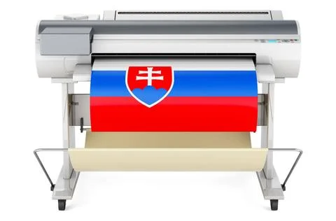 Wide format printer, plotter with Slovak flag. 3D rendering Wide format pr... Fotos de archivo