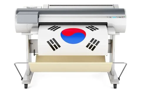 Wide format printer, plotter with South Korean flag. 3D rendering Wide for... Stock Photos