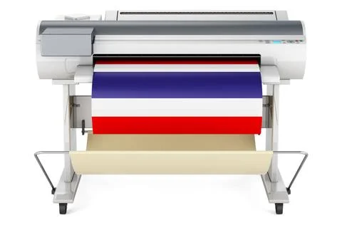 Wide format printer, plotter with Thai flag. 3D rendering Wide format prin... Fotos de archivo