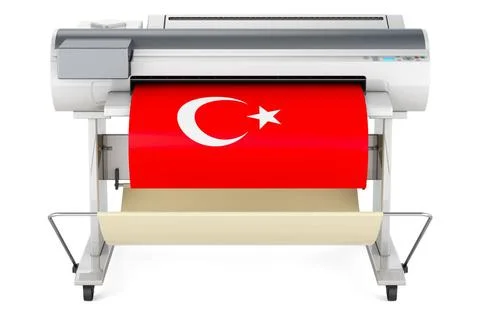 Wide format printer, plotter with Turkish flag. 3D rendering Wide format p... Fotos de archivo
