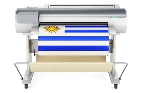 Wide format printer, plotter with Uruguayan flag. 3D rendering Wide format... Stock Photos