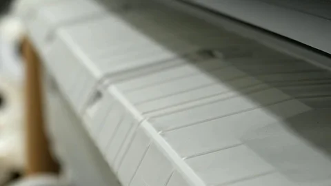 Wide format printer printing draft outline drawing Stock Footage 79597220