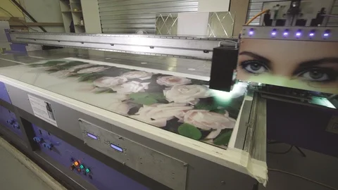 Wide format printer prints on film at factory Stock Footage 105369653