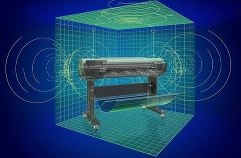 Wide Format Printer, visualization 3d cad model, blueprint. 3D rendering W... Fotos de archivo