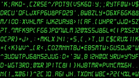 Wide format randomly changing green alphanumeric code on black background Stock Footage 329294860
