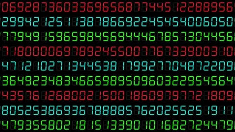 Wide format randomly changing red, blue and green numeric code on black bg Stock Footage 328372382