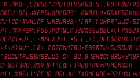 Wide format randomly changing red alphanumeric code on black background Stock Footage 328372384