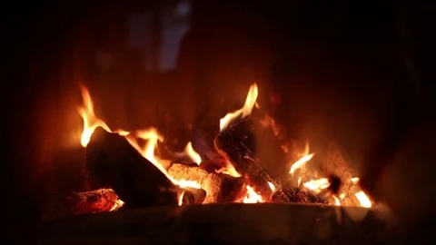 Wide Front Shot Of An Fireplace Stock Footage