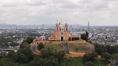 Wide Frontal Aerial Colonial Church Puebla Stock Footage 341550853