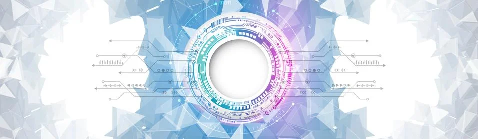Wide Futuristic sci fi technology background. Hi tech circuit design innovati Stock Illustration