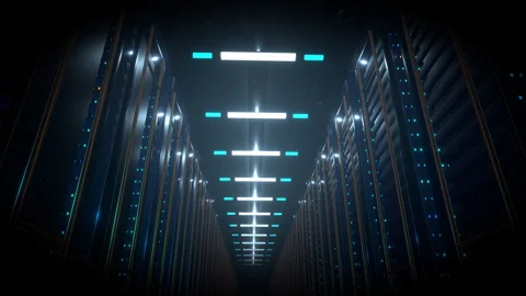 Wide gentle lateral tracking movement following a massive data center, 4K Stock Footage 338215762