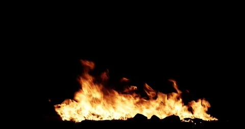 Wide Ground Fire Compositing Element Against Black Vídeo Stock 332722579